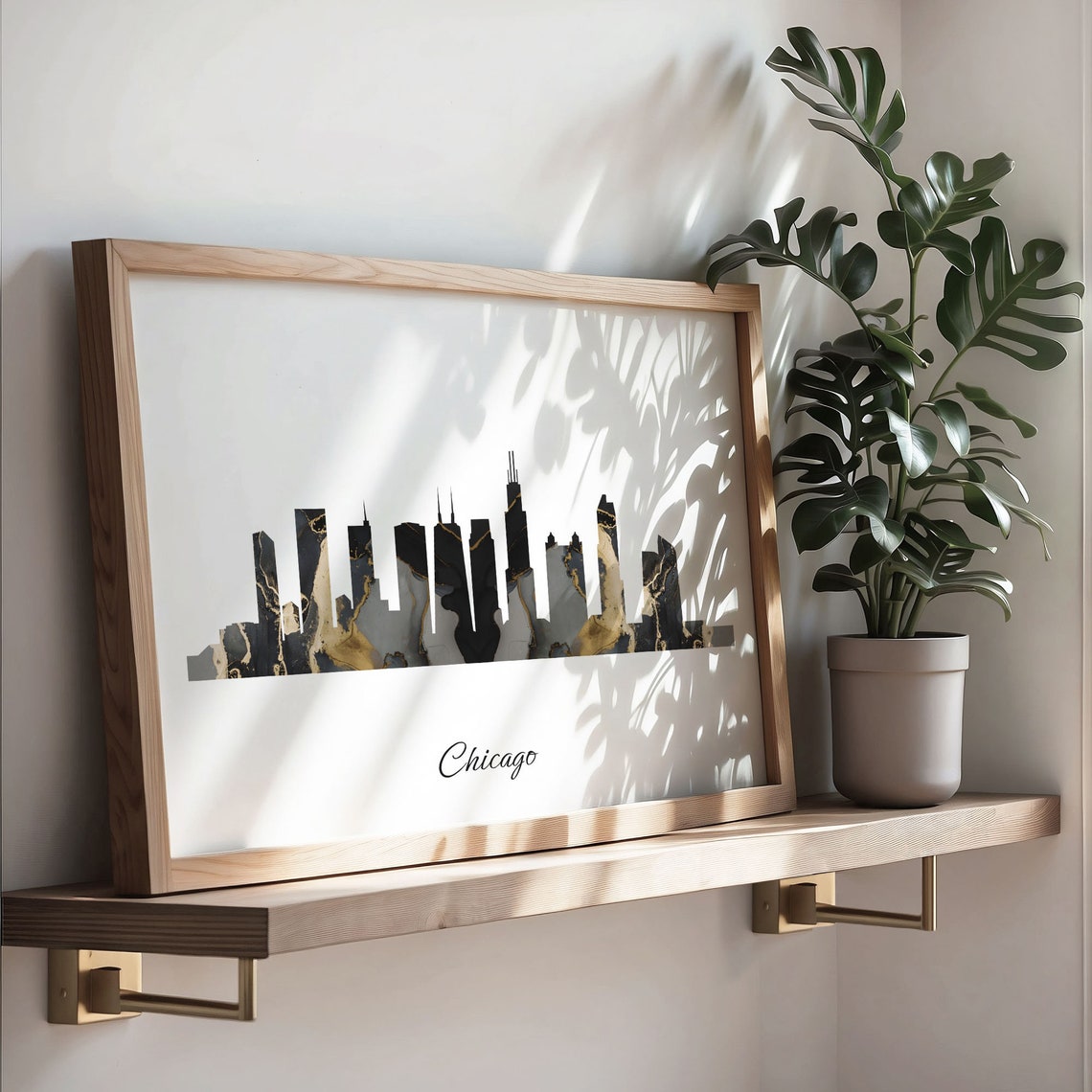 Chicago Illinois Black Gold Marble Skyline Silhouette Art Poster - Image 3