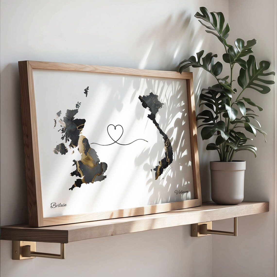 Britain To Vietnam Long Distance Marble Map Heart Print Gift - Image 3