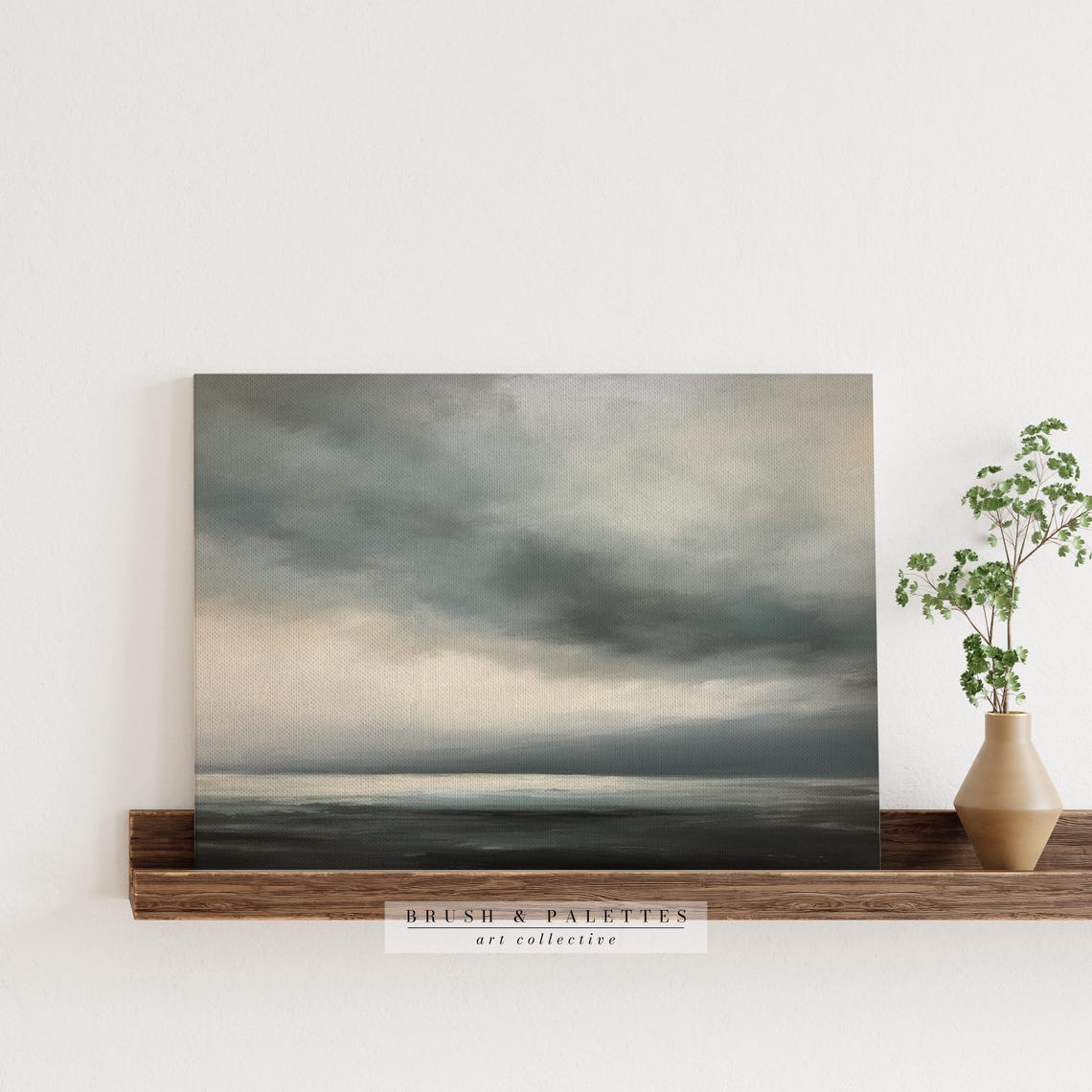 Moody Dark Ocean Horizon Under Stormy Gray Sky Abstract Print - Image 3