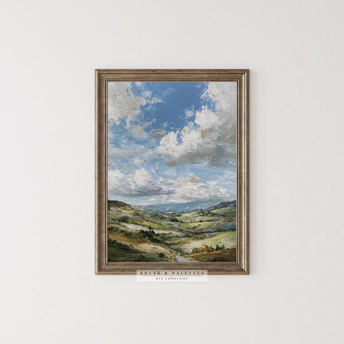 English Countryside Hills Cloudy Sky Landscape Oil Painting Wall Art - Image 2
