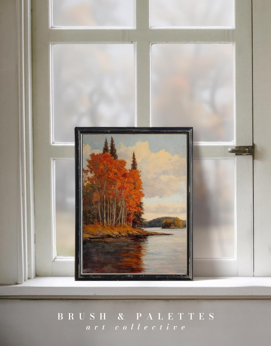 Autumn Lakeside Birch Trees Orange Foliage Fall Landscape Art Poster - Image 2