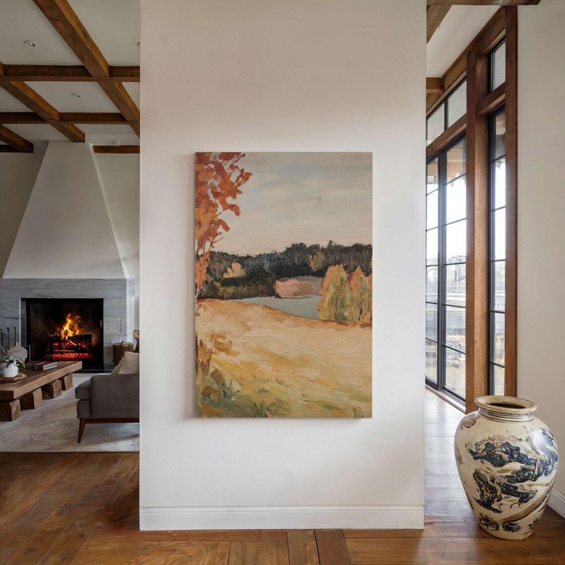 Autumn Lake Landscape Golden Meadow Fall Trees Oil Painting Poster - Image 2