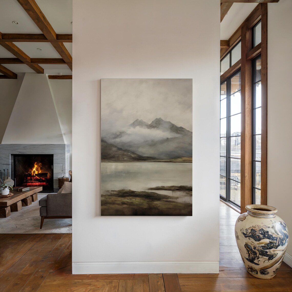 Misty Mountain Lake Soft Gray Peaks Calm Water Landscape Poster - Image 3
