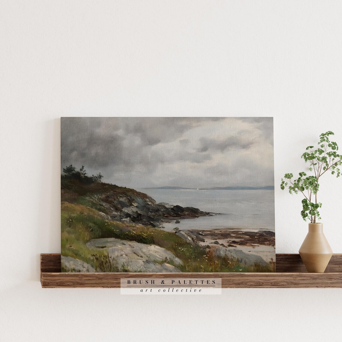 Vintage Rocky Coast Painting Seaside Cliff Landscape Wall Poster - Image 3