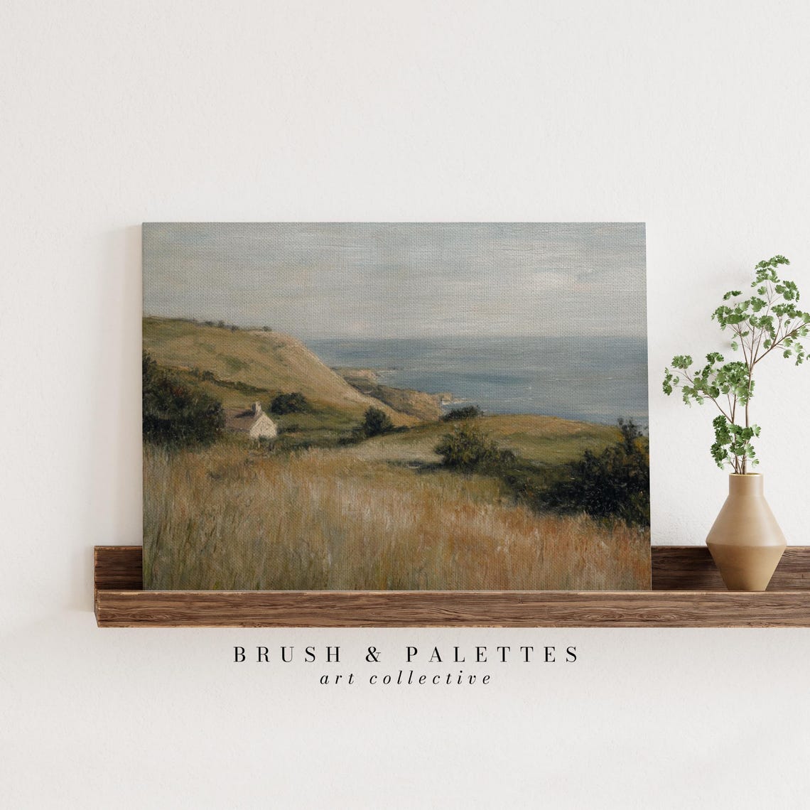 English Coastal Hillside Painting, Seaside Cottage Art - Image 2