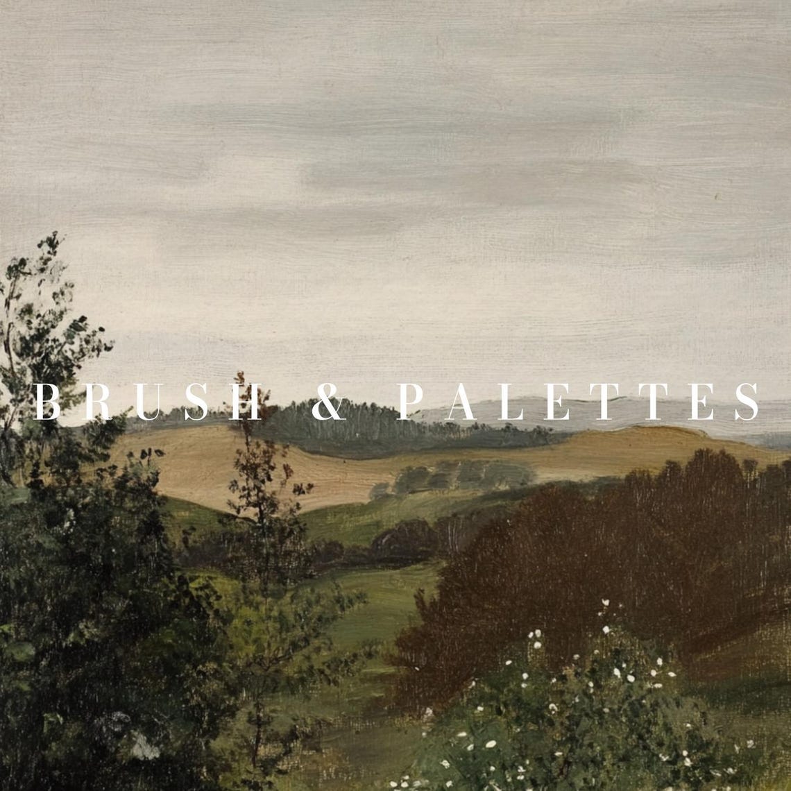 Rolling Hills Dark Trees Overcast Sky Muted Landscape Poster - Image 3