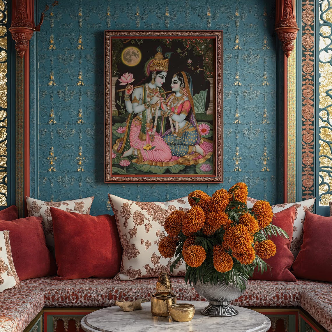 Radha Krishna Painting, Hindu Romantic Art Print - Image 3