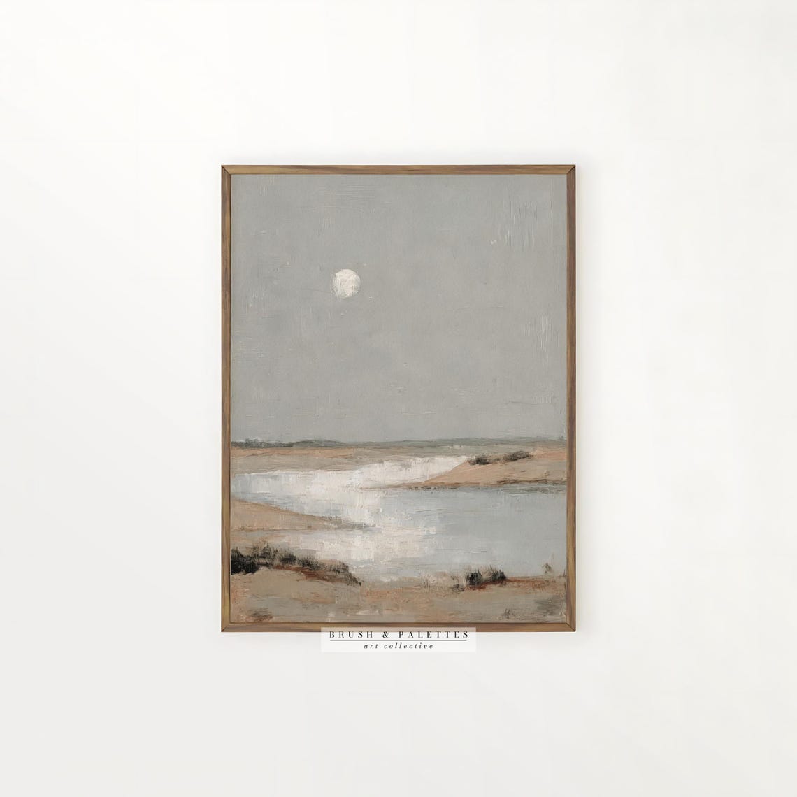 Moon Over River Abstract Painting Minimalist Neutral Beach Wall Art - Image 2