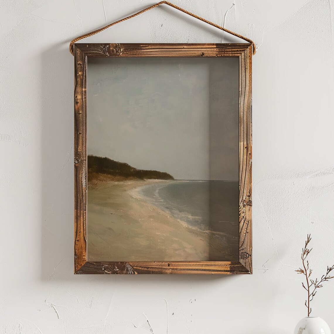 Muted Sandy Beach Gray Sea Minimalist Coastal Art Scene Poster - Image 3