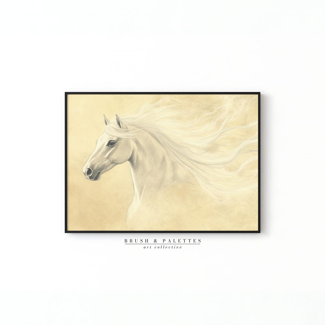 White Arabian Horse Pencil Sketch Elegant Equine Drawing Wall Art - Image 2