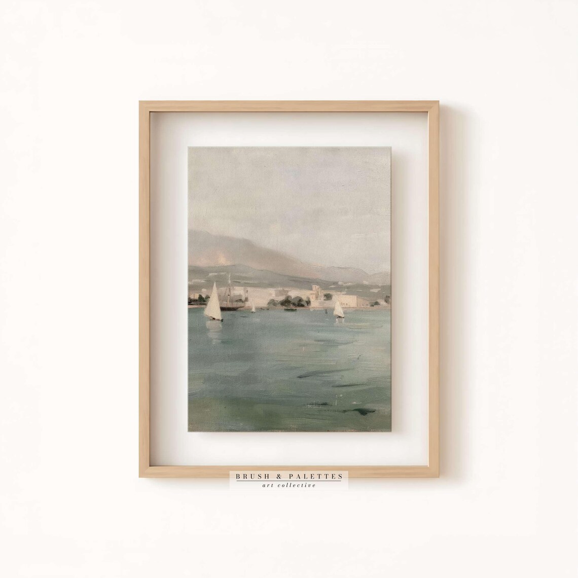 Harbor Sailboats Coastal Oil Painting Soft Pastel Sea Wall Art - Image 2