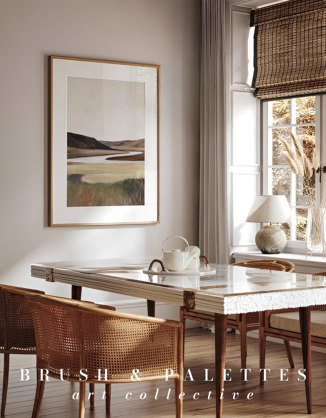 Curving River Through Prairie Hills Minimalist Neutral Wall Art - Image 3