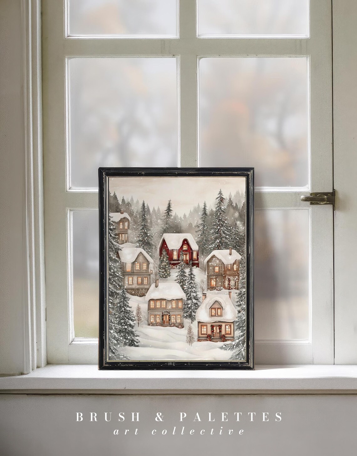 Snowy Christmas Village Cottages Winter Night Cozy Holiday Wall Art - Image 3