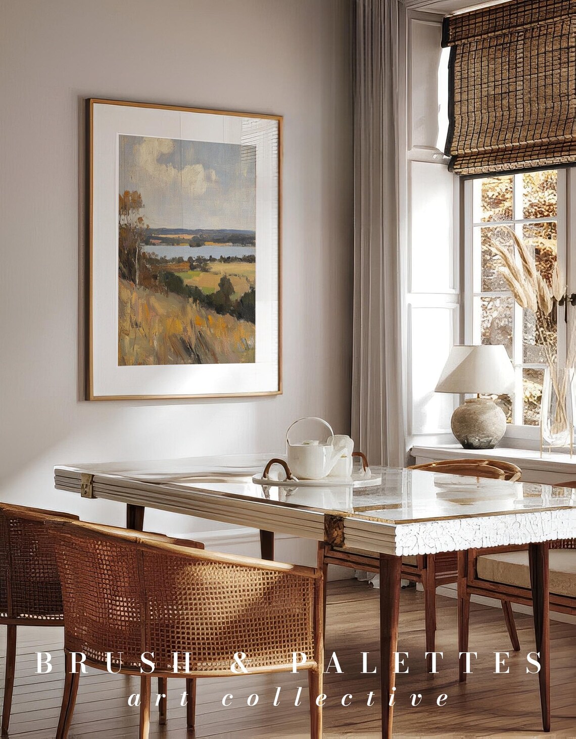 English Countryside Lake Golden Autumn Fields Rustic Landscape Poster - Image 3