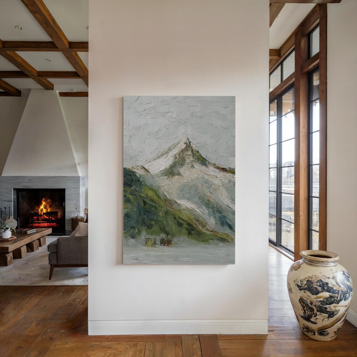 Snowy Mountain Peak Textured Oil Painting Serene Winter Poster - Image 3