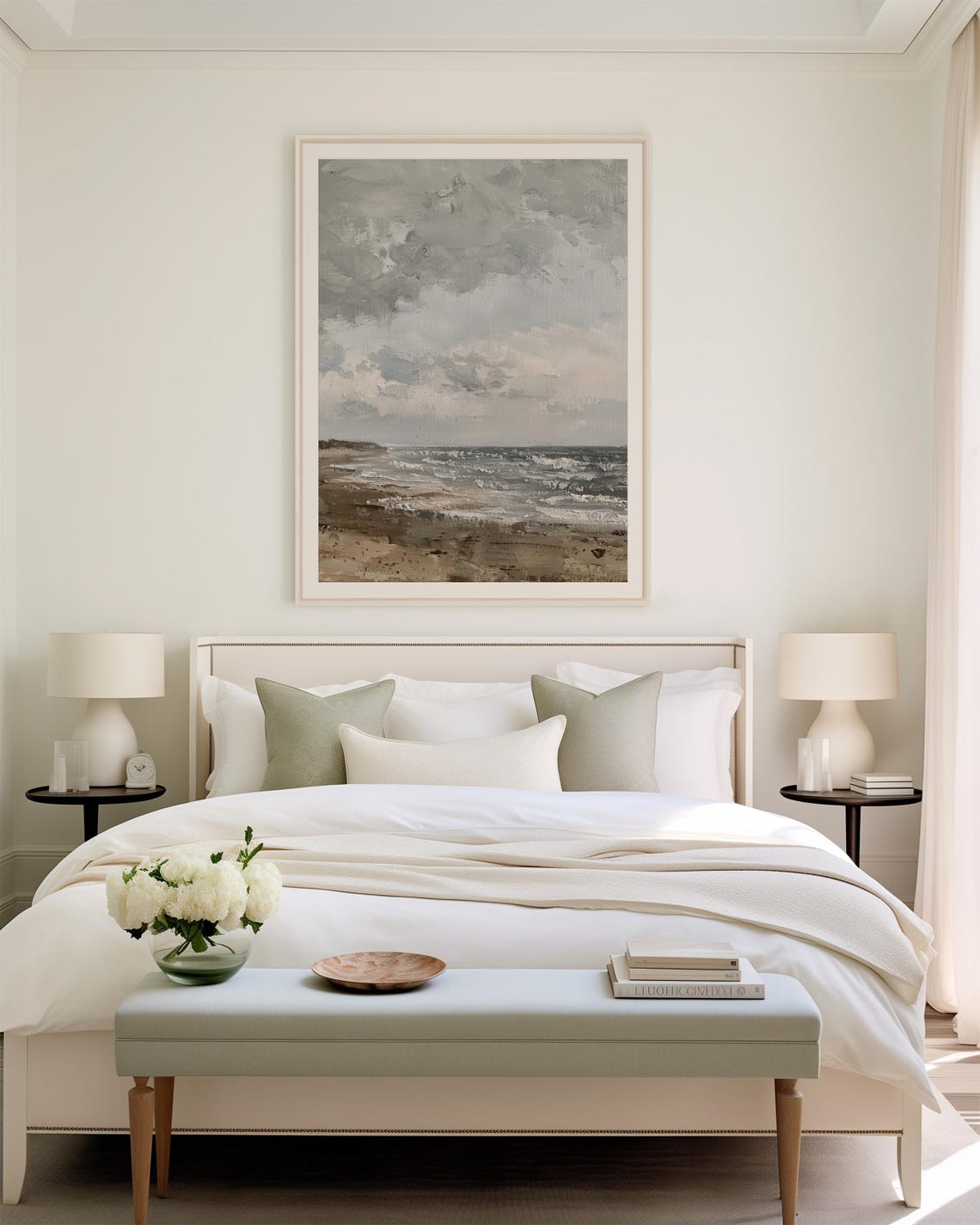 Neutral Ocean Waves Beach Painting Soft Gray Coastal Seascape Poster - Image 3