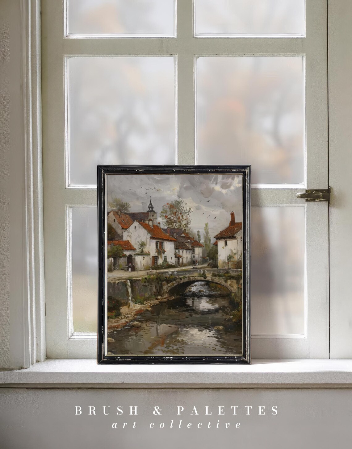 European Village River Painting Stone Bridge Old Town Art Poster - Image 3