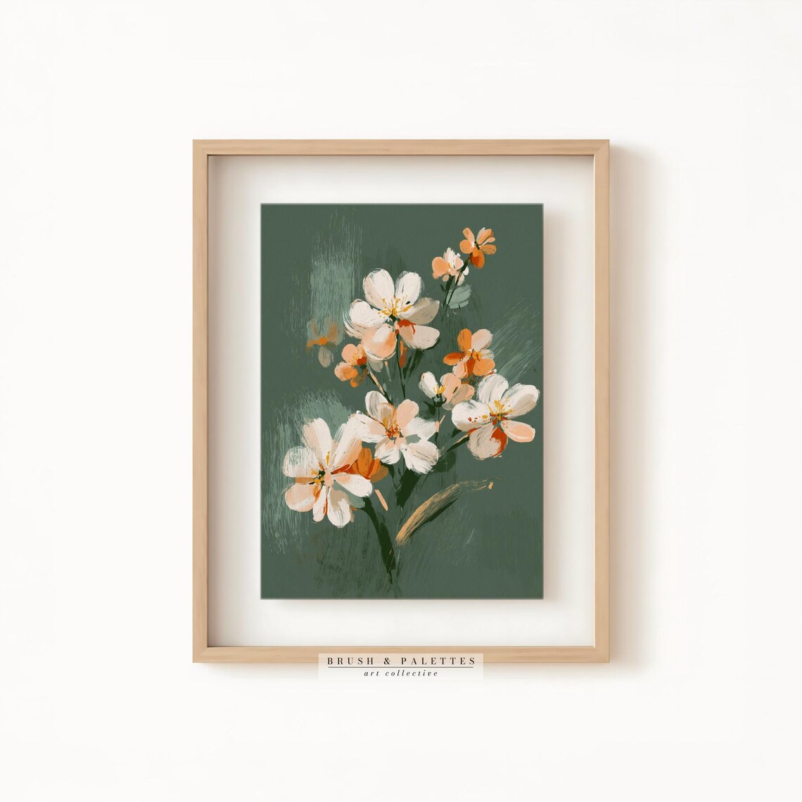 White Peach Blossom Branch Dark Green Background Floral Poster - Image 2