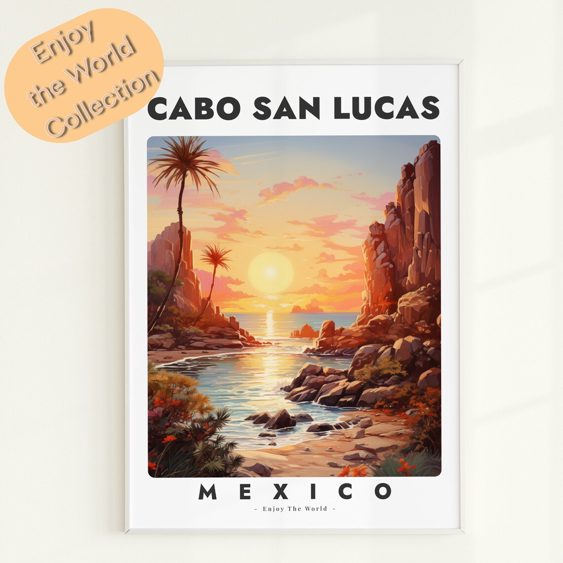 Retro Cabo San Lucas Travel Poster, Mexico Art Print