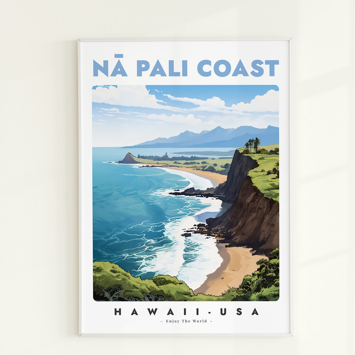 Na Pali Coast Hawaii USA Sea Cliffs Beach Scenic Travel Poster