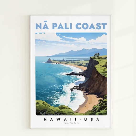 Na Pali Coast Hawaii USA Sea Cliffs Beach Scenic Travel Poster