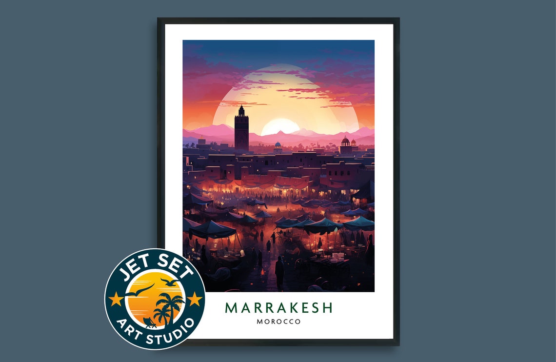 Magical Marrakesh Morocco Night Market Moonlit Souk Travel Poster