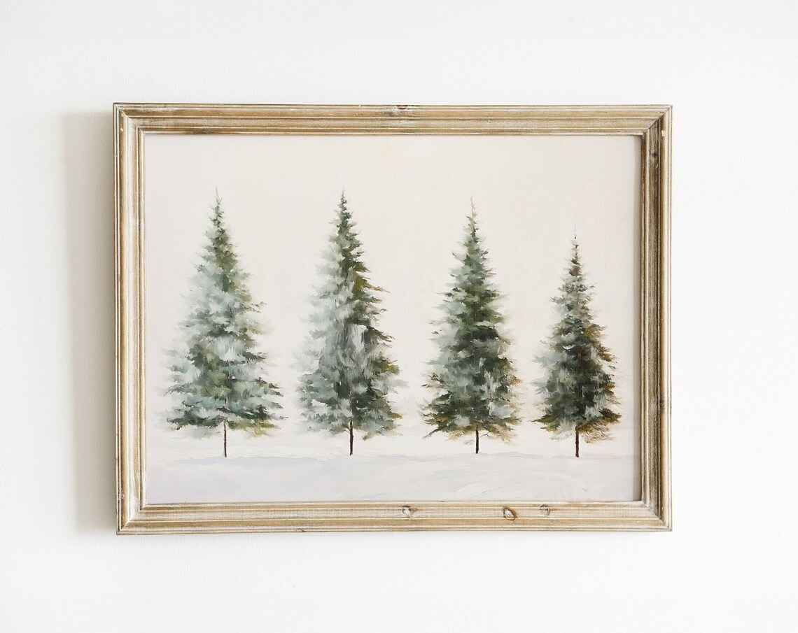 Christmas Trees Art Print, Rustic Vintage Holiday Decor