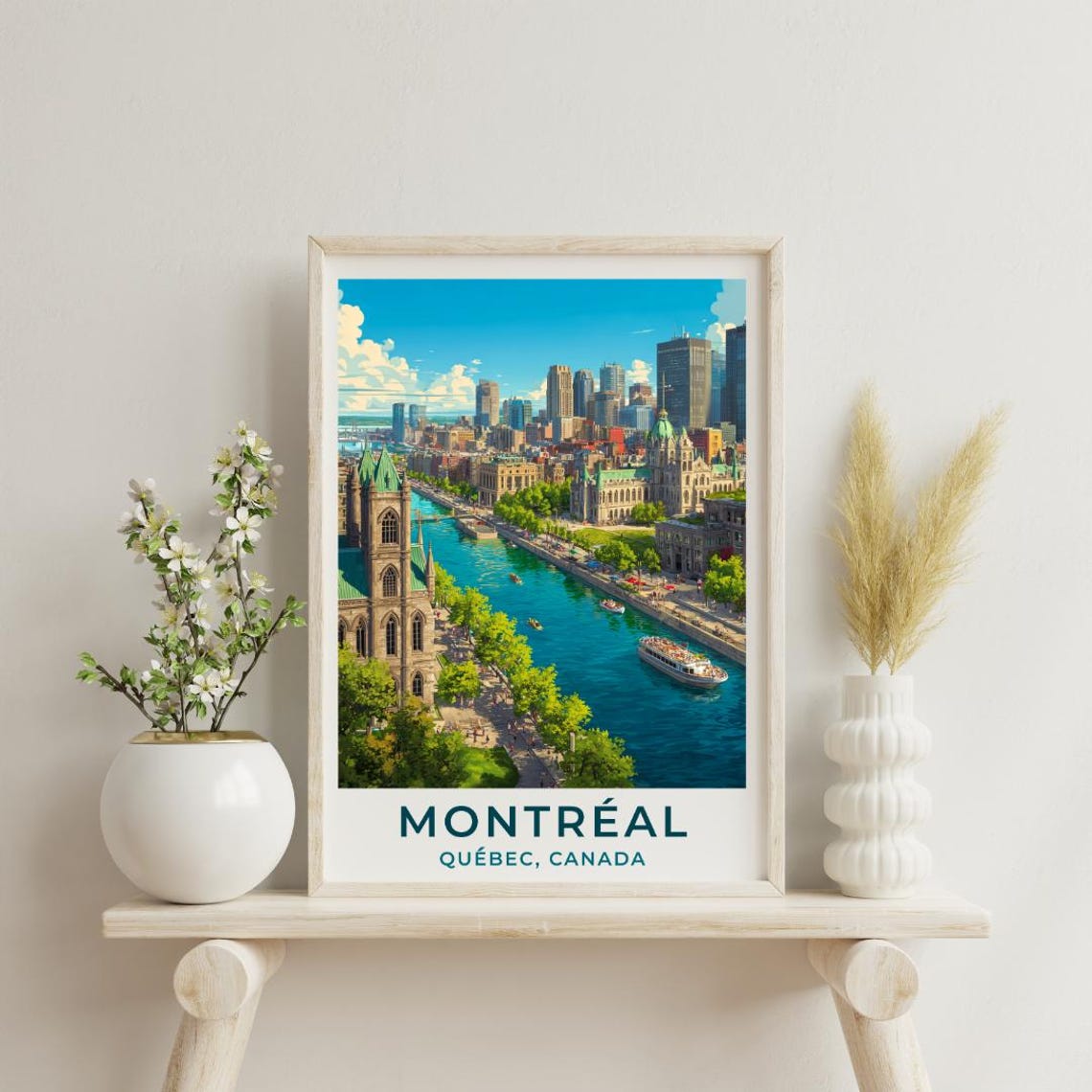 Montreal Quebec Canada Vintage Travel Poster Old Port City View