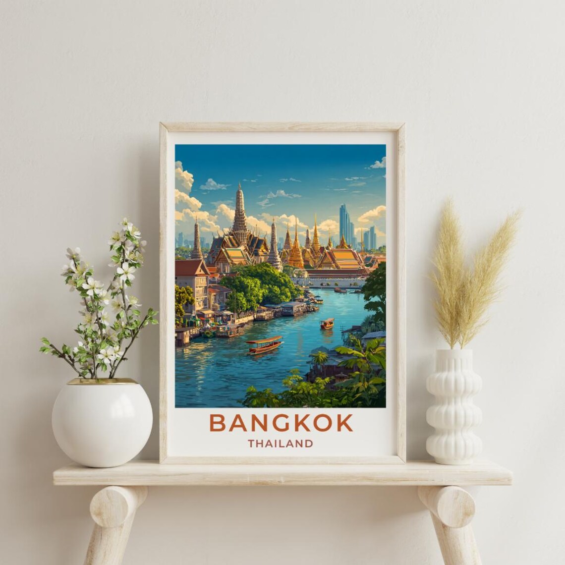Bangkok Travel Poster, Vintage Thai Scenic Art