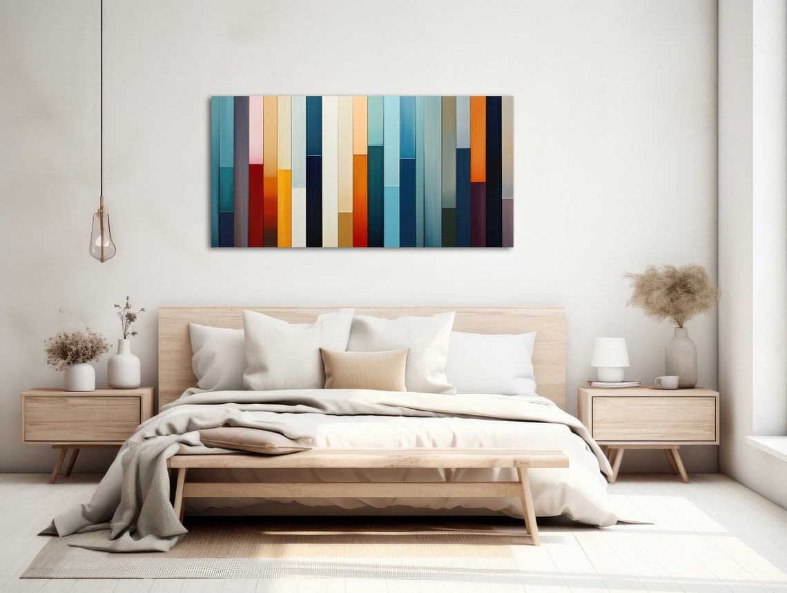 Panoramic Colorful Vertical Stripe Bars Retro Abstract Wall Art - Image 2