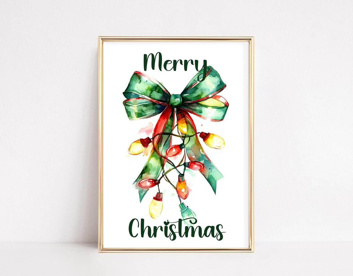 Christmas Bow Lights, Holiday Home Decor Art Print