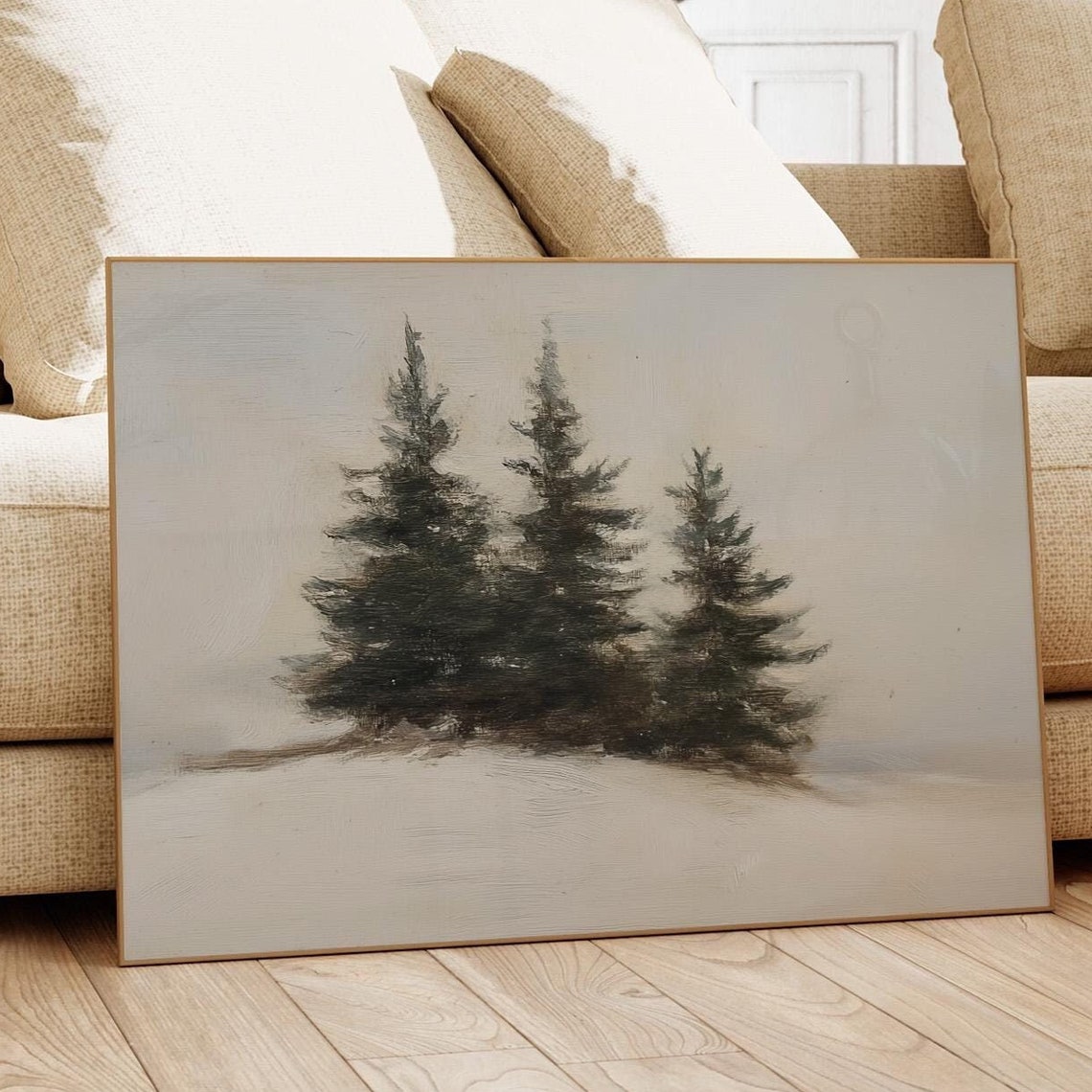 Minimalist Winter Evergreens Three Dark Pines Snow Neutral Wall Poster