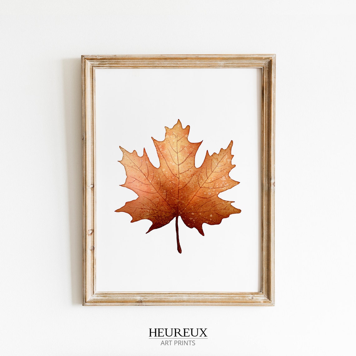 Single Orange Maple Leaf Watercolor Poster Minimalist Fall Foliage Art - Image 3