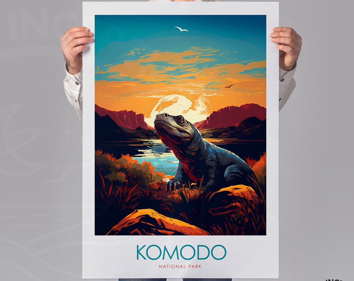 Komodo National Park Indonesia Dragon Sunset Island Travel Poster - Image 2