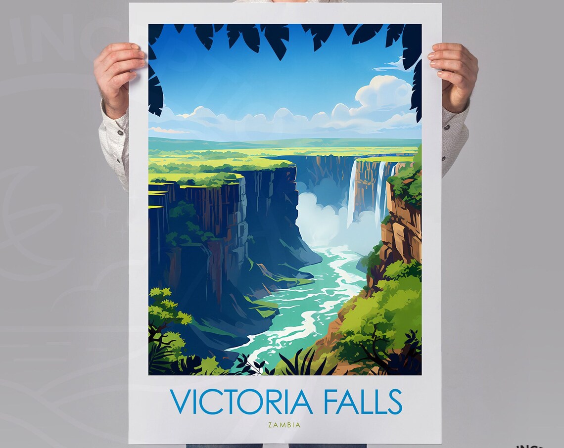 Victoria Falls Zambia Waterfall Gorge Aerial View Travel Poster - Image 2