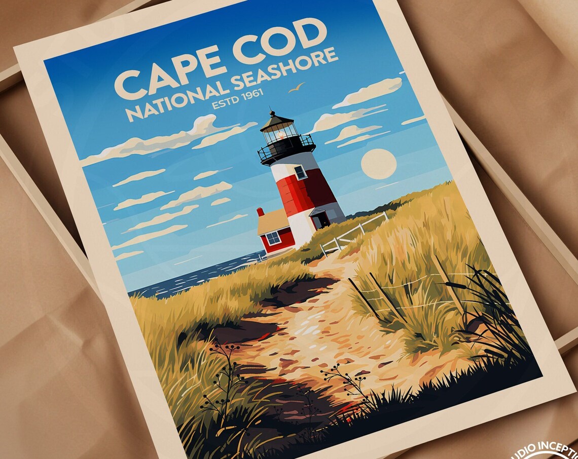Cape Cod Traditional Travel Poster, Massachusetts Seashore - Image 3