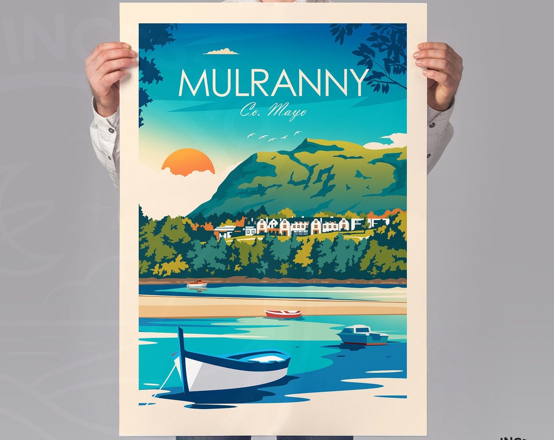 Mulranny County Mayo Ireland Bay Boats Mountain Coastal Poster - Image 2