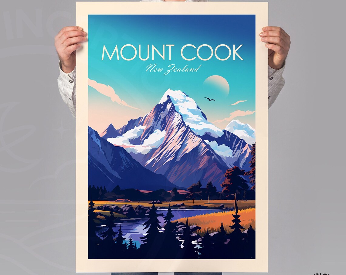 Mount Cook New Zealand Travel Poster, Aoraki - Image 2