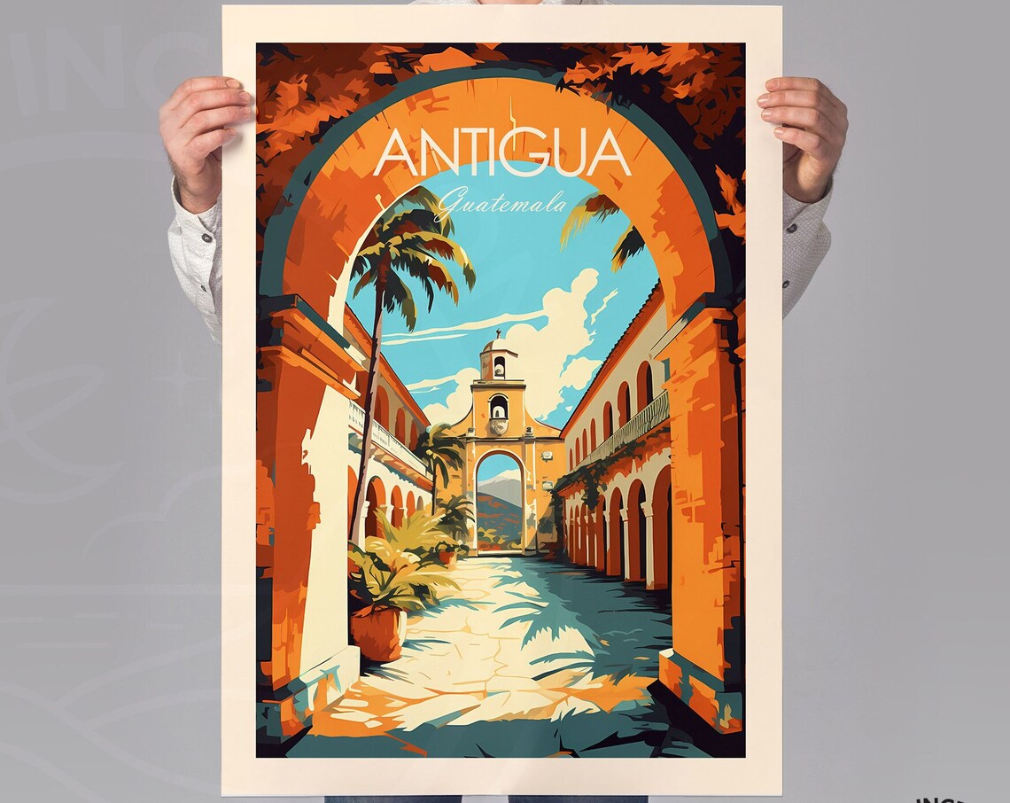 Antigua Guatemala Colonial Arch Courtyard Vintage Travel Poster - Image 2