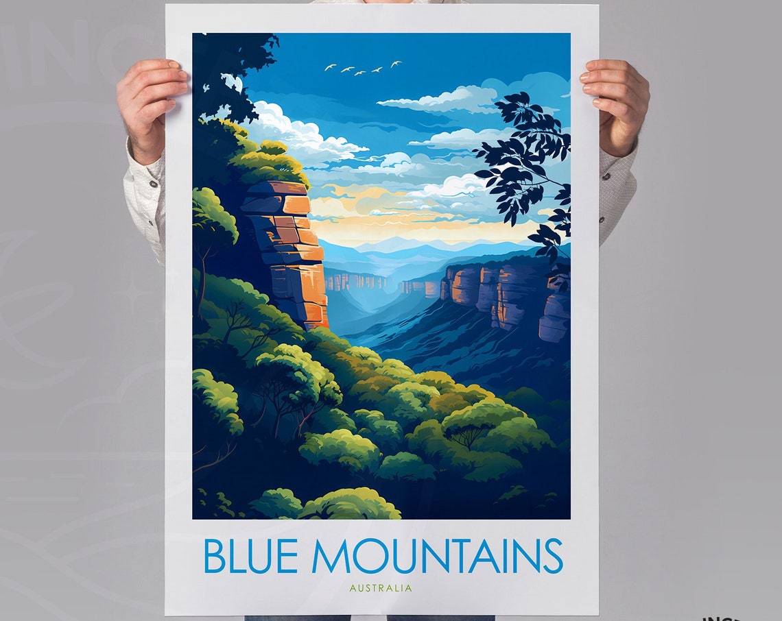 Blue Mountains Australia Eucalyptus Valley Cliffs Travel Poster - Image 2
