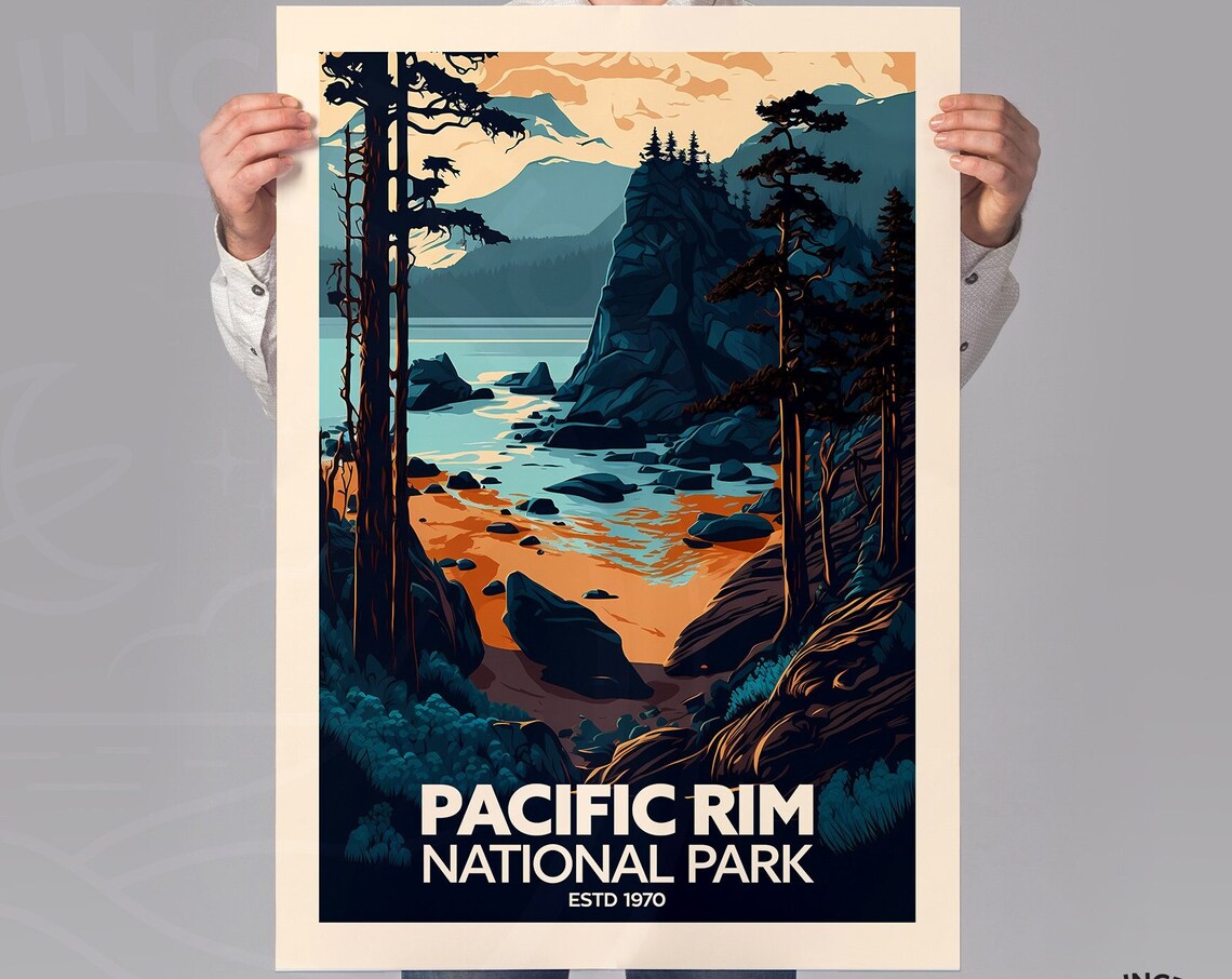 Pacific Rim National Park Estd 1970 Rocky Coastline Hiking Travel Poster - Image 3