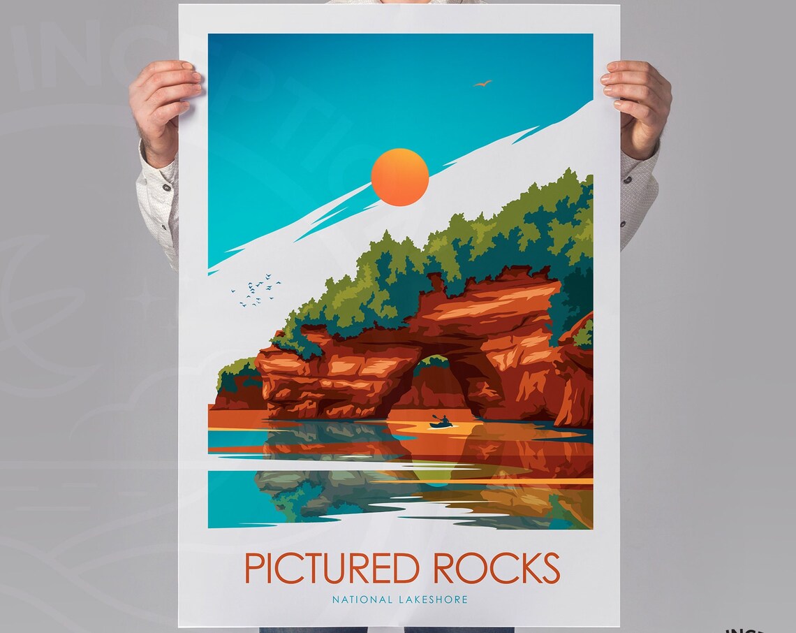 Pictured Rocks National Lakeshore Arch Kayak Vintage Travel Poster - Image 2