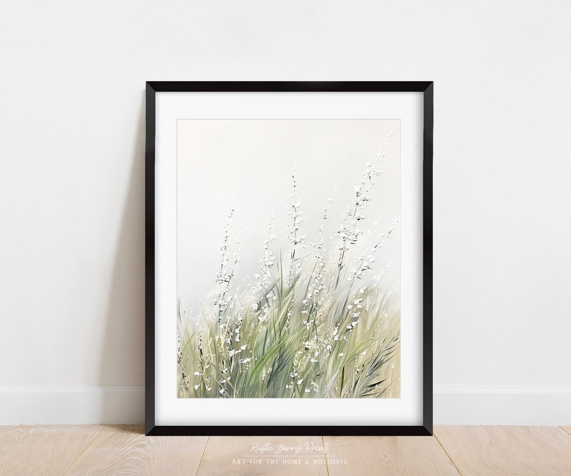 White Wildflower Grasses Soft Neutral Meadow Minimalist Spring Poster - Image 2