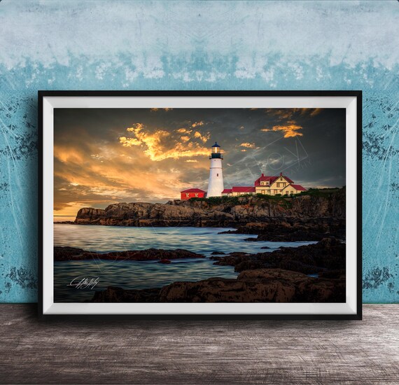 Portland Head Light Sunset Coastal Lighthouse Seascape Poster