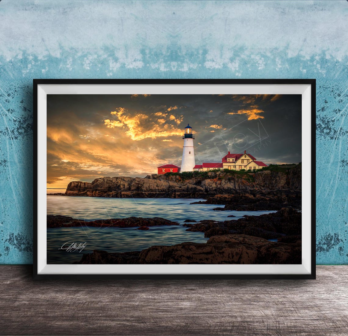 Portland Head Light Sunset Coastal Lighthouse Seascape Poster