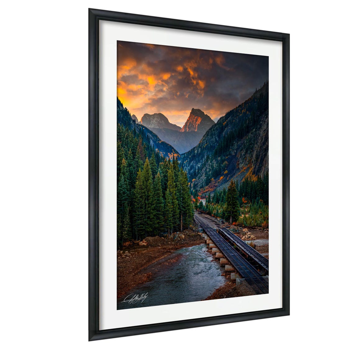 Rocky Mountain Valley Golden Hour River Sunset Landscape Poster