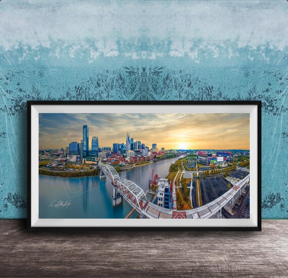 Cityscape Wall Art Nashville Skyline With Pedestrian Bridge Canvas Print