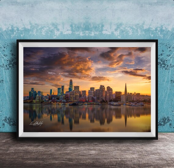Port Of San Francisco Skyline Print Golden Hour Cityscape Made To Order