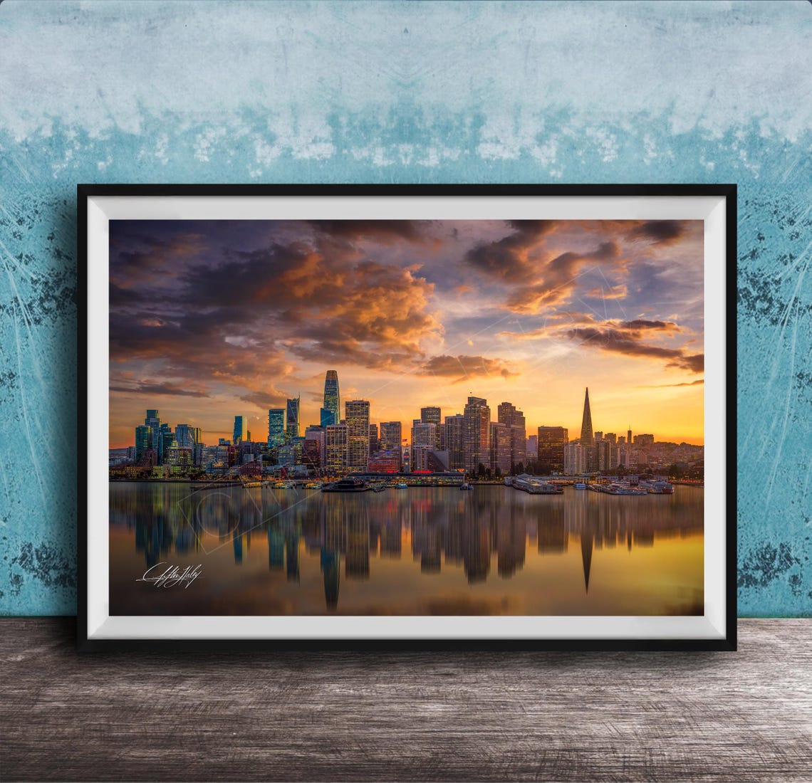 San Francisco Skyline Sunset Reflection Bay Cityscape Poster