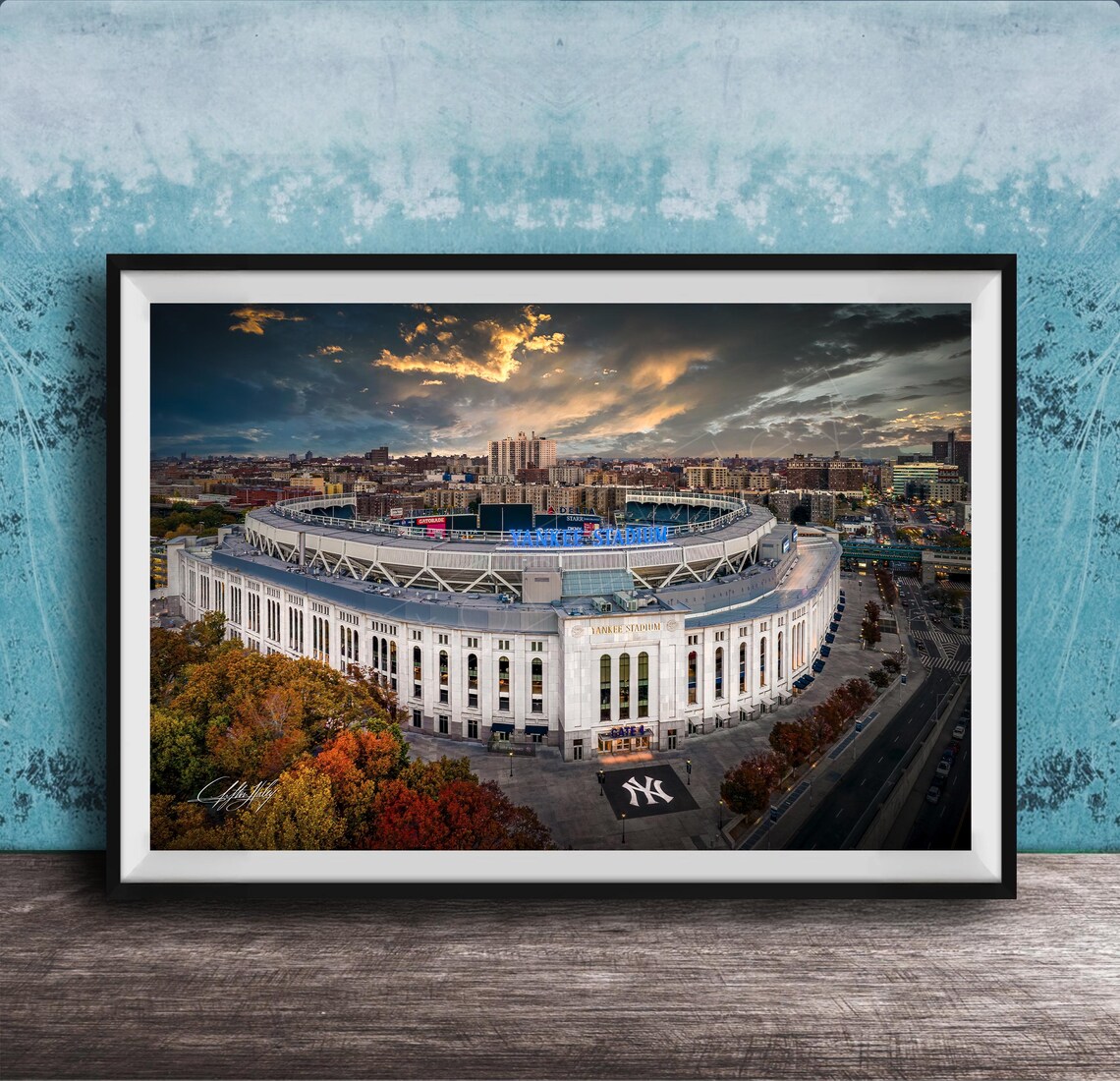 Yankees Stadium Autumn Sunset Aerial Art Print